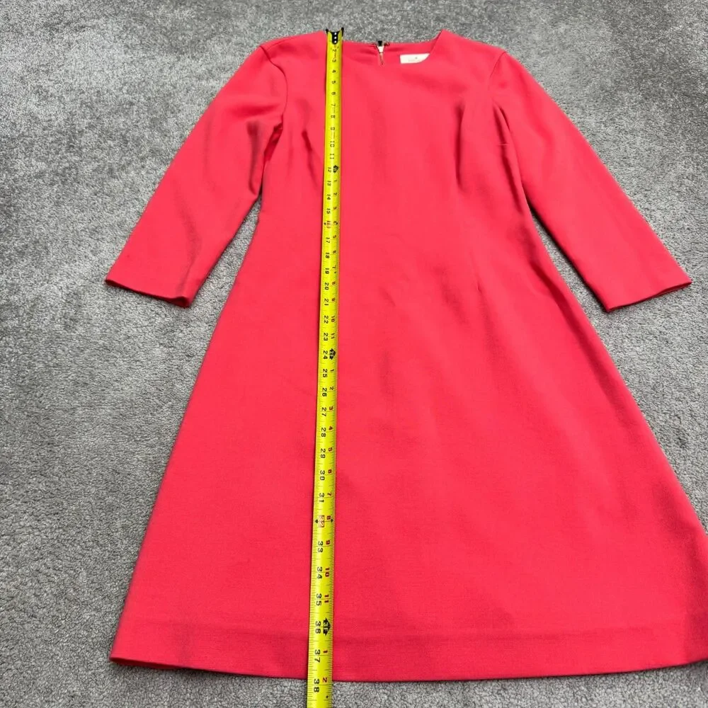 Kate Spade 3/4 Sleeve A-Line Shift Midi Dress Womens 6 Bright Pink Coral Stretch